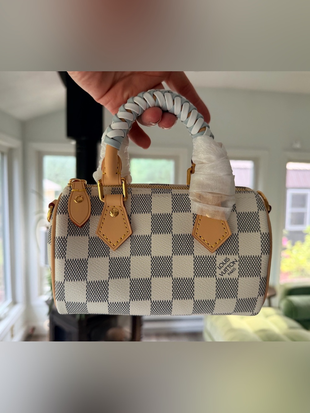 FULL SET BRAND NEW in Box Louis Vuitton Damier Azur Braided Nano Speedy Handbag